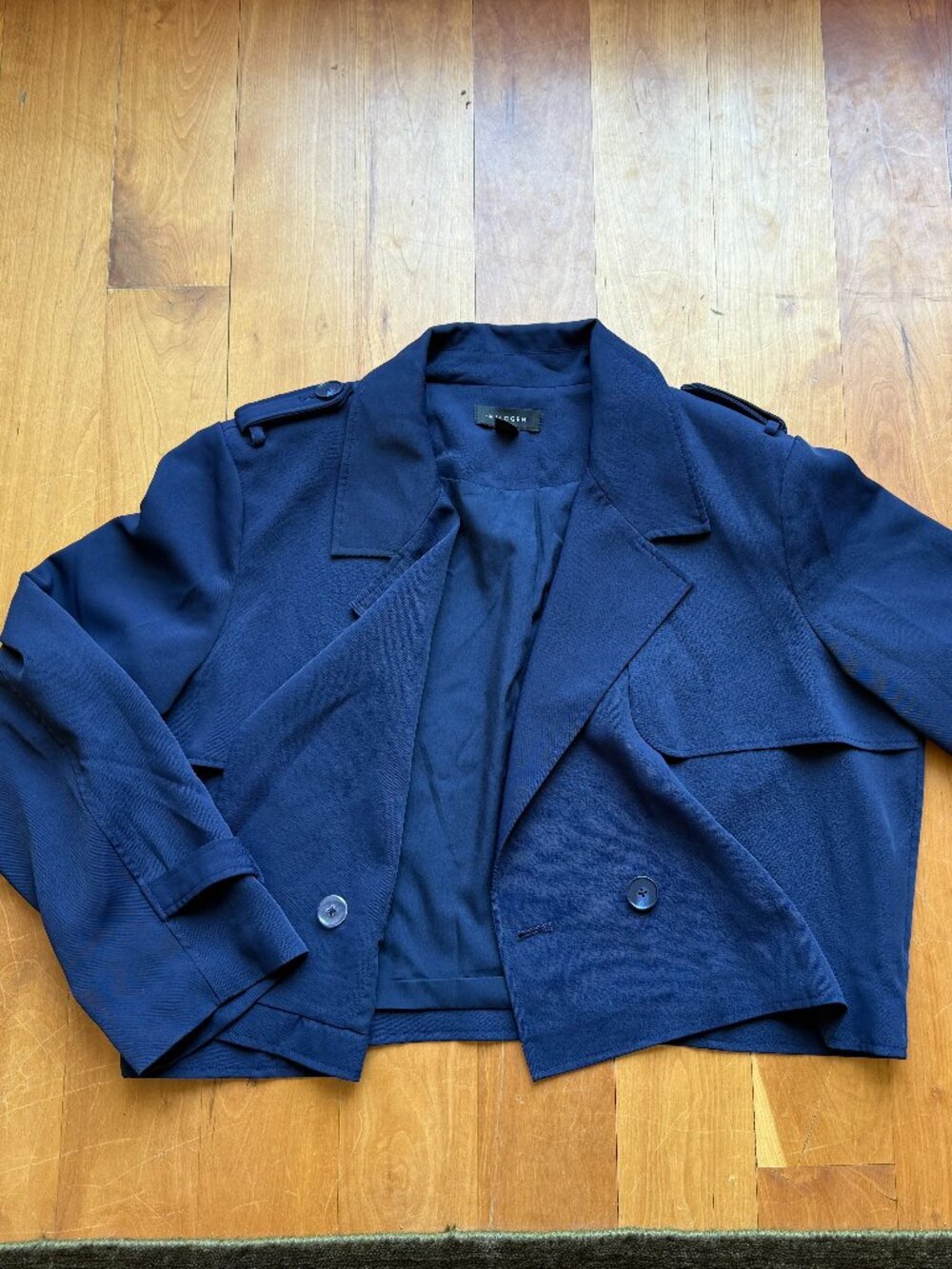 Halogen Navy Blue Cropped Trench Coat Double Breasted XL
